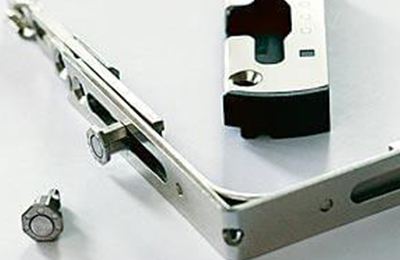 Detail of Winkhaus stainless steel hardware for greater security