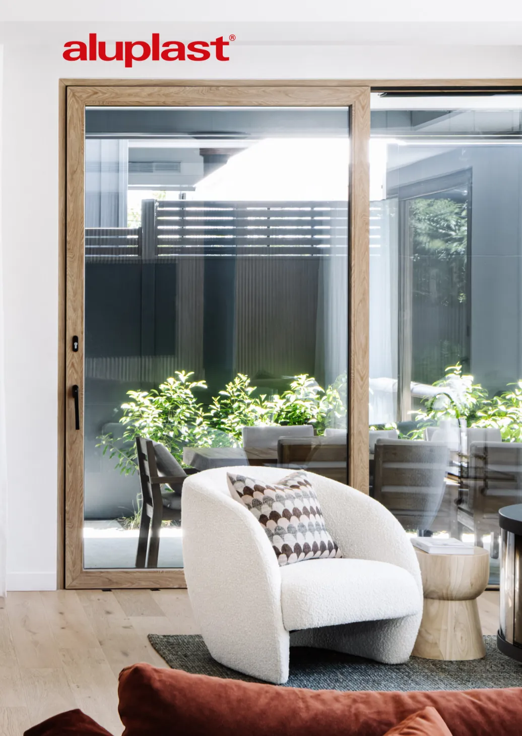 Aluplast uPVC Sliding Door with Wood Finish and Thermal Insulating Glass