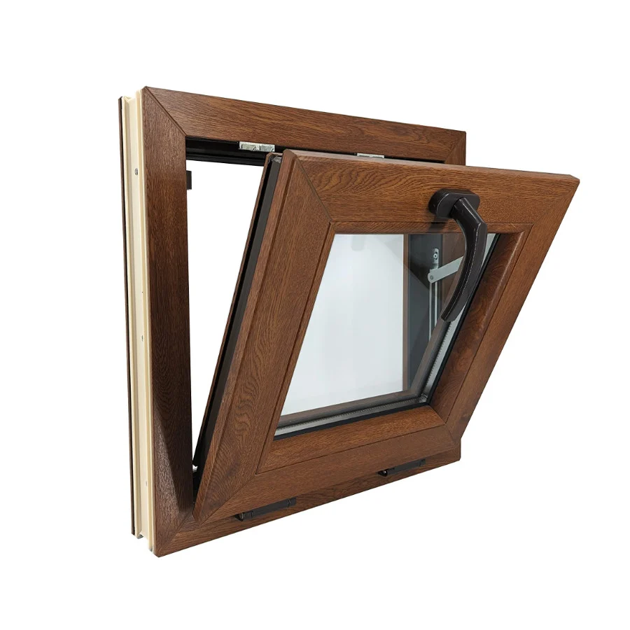 Janela basculante em PVC castanha com design eficiente e isolamento térmico