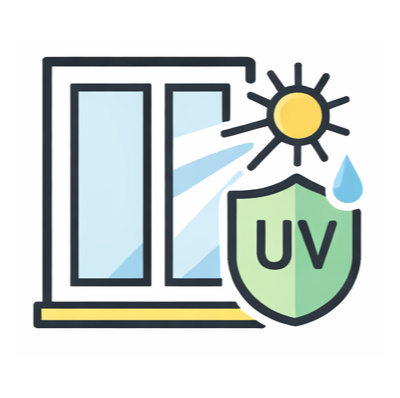 Perfis de janelas PVC resistentes à radiação ultravioleta e à salinidade em casas junto ao mar