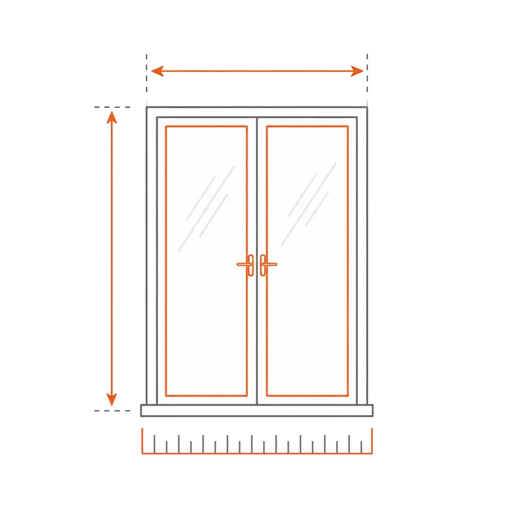 Ilustração de porta-janela PVC por medida com duas folhas e indicação de dimensões