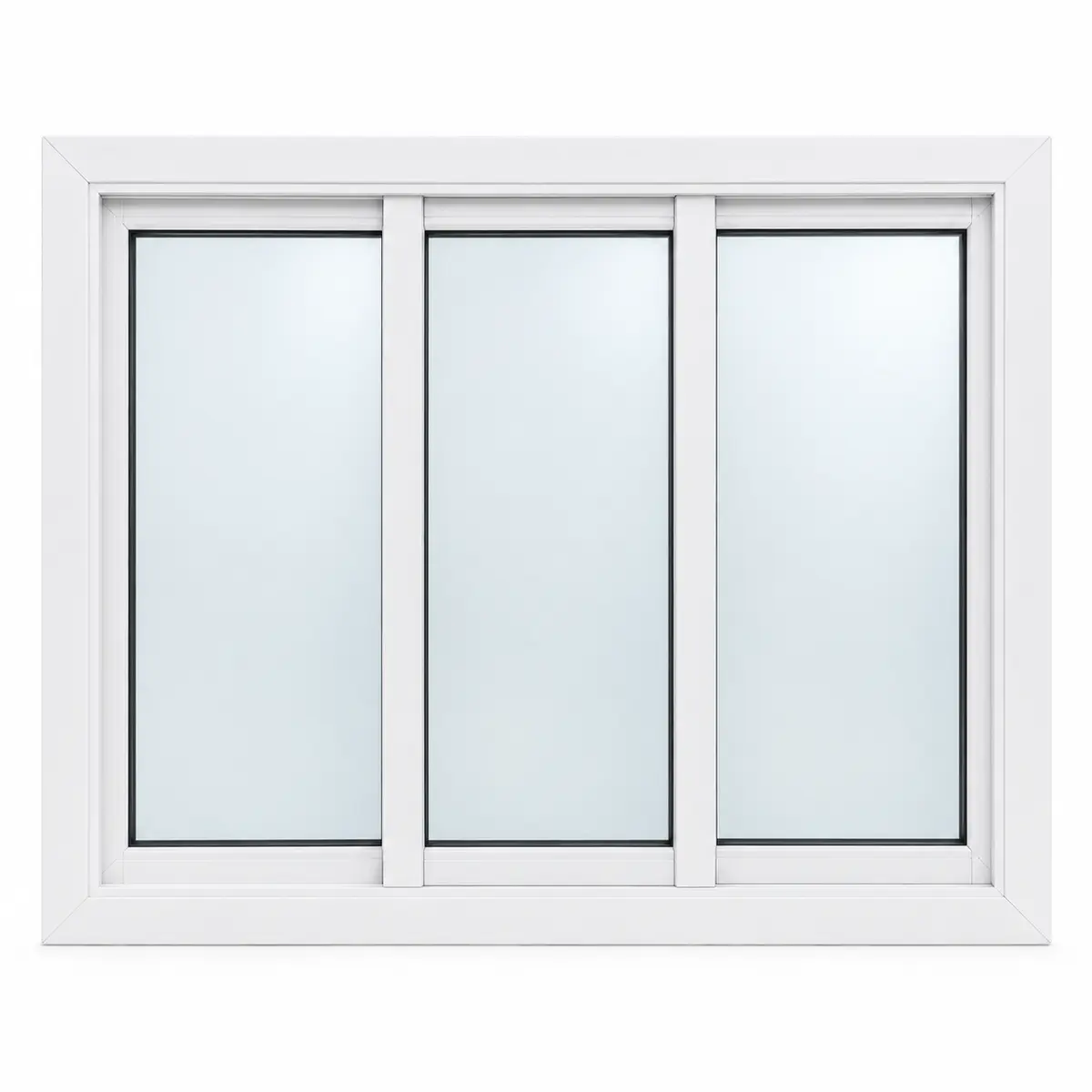 Janela PVC de correr por medida com três folhas, caixilharia branca e vidro duplo