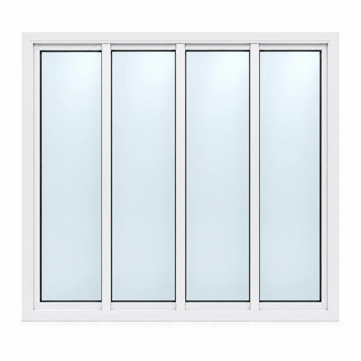 Porta-janela PVC de correr por medida com quatro folhas, caixilharia branca e vidro duplo